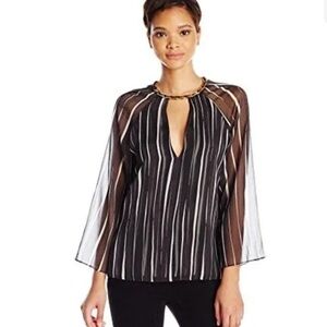 HALSTON HERITAGE Gauzy Striped Blouse 10